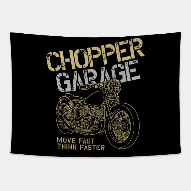 Chopper Garage Move Fast Think Faster Tapestry by BrillianD