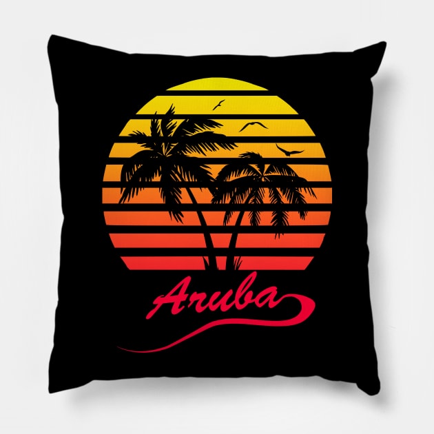 Aruba 80s Tropical Sunset Pillow by Nerd_art