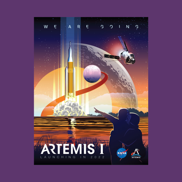 NASA Artemis I Retro Poster Shirt (2-Sided for Dark Shirts) by Blake Dumesnil Designs