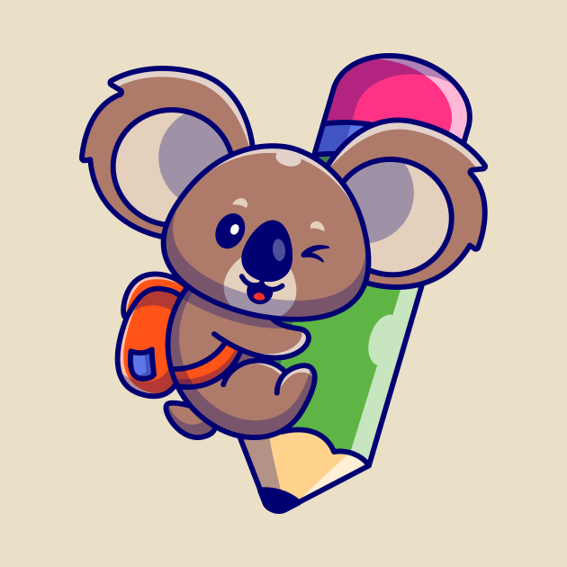 Cute Koala Wear Backpack And Hug Pencil Cartoon by Catalyst Labs