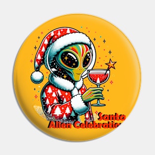 Interstellar Holiday Toast - Santa Alien Celebration Pin