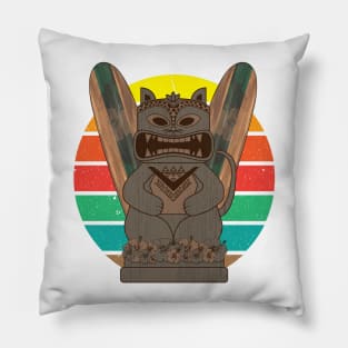 Tiki Kitty funny Hawaiian Cat with Surfboards Pillow