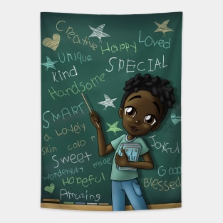 Black Boy and Positive Words Tapestry