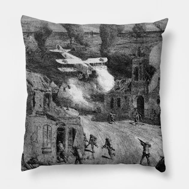 German WW1 Plane Attack Allied Soldiers Pillow by Battlefields