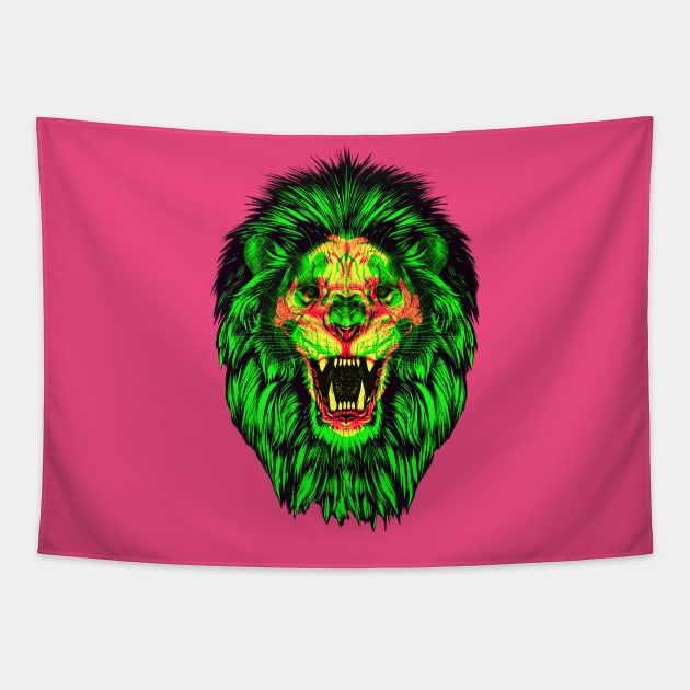 Lion Skull Interactive Magenta&Green Filter T-Shirt By Red&Blue Tapestry by RedAndBlue