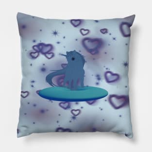 Cute blue color unicorn with purple hearts in blue donut Pillow