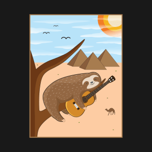 Lazy Sloth With Guitar Relaxing Slow Calm Music T-Shirt