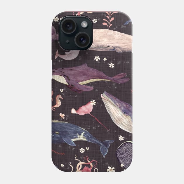 Whale song (purple) Phone Case by katherinequinnillustration