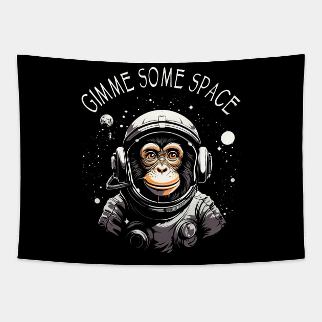 Gimme Some Space Monkey Ape Chimp Astronaut Tapestry by Tshirt Samurai