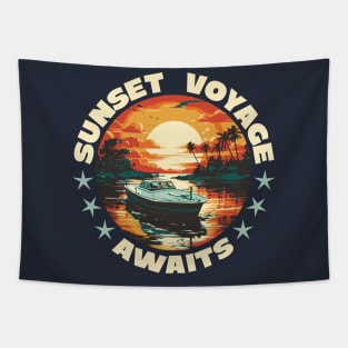 Boat in the water sunset Tapestry