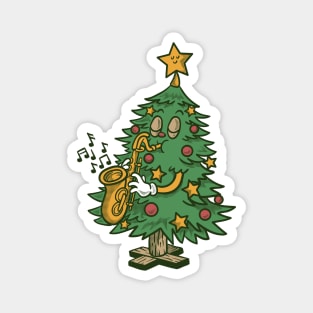 Christmas tree playing saxophone Magnet