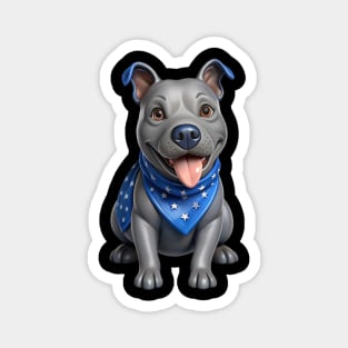 Realistic Pitbull Dog with Blue Bandana – Cute Dog Illustration for Pet Lovers Magnet