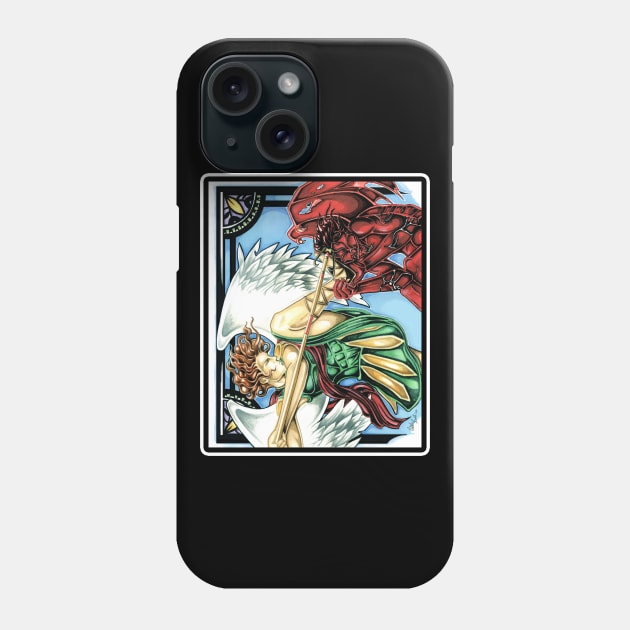 St Michael Slays the Evil One - White Outlined Version Phone Case by Nat Ewert Art