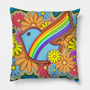 Hippie Flower Power Rainbow Dove Pillow