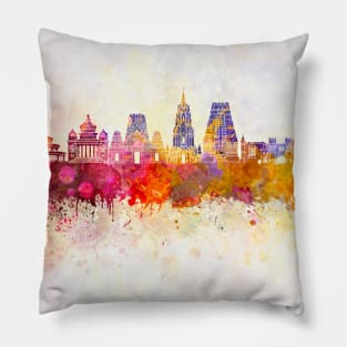 Bangalore skyline in watercolor background Pillow