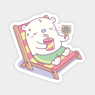 Cute Sweating Baby Polar Bear on Beach Chair Magnet