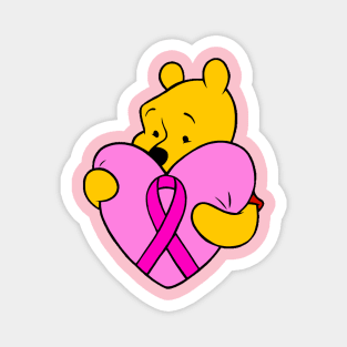 Yellow Bear hugging pink Awareness ribbon Magnet