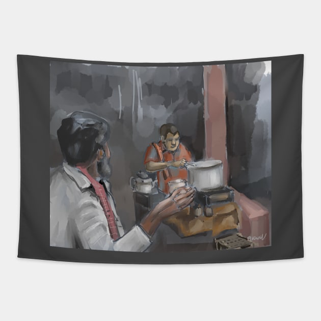 Tea Stall Tapestry by sukhpalgrewal