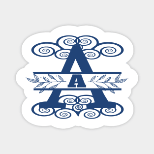 Letter A -- Split Monogram in Blue Magnet