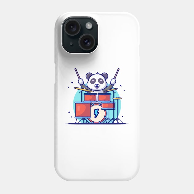 Cute Panda Playing Drum with Stick Music Cartoon Vector Icon Illustration Phone Case by Catalyst Labs