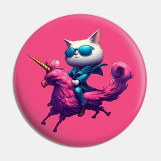 White cat on pink unicorn chicken Pin