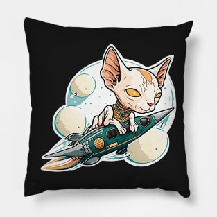Sphinx cat rides a rocket in space Pillow