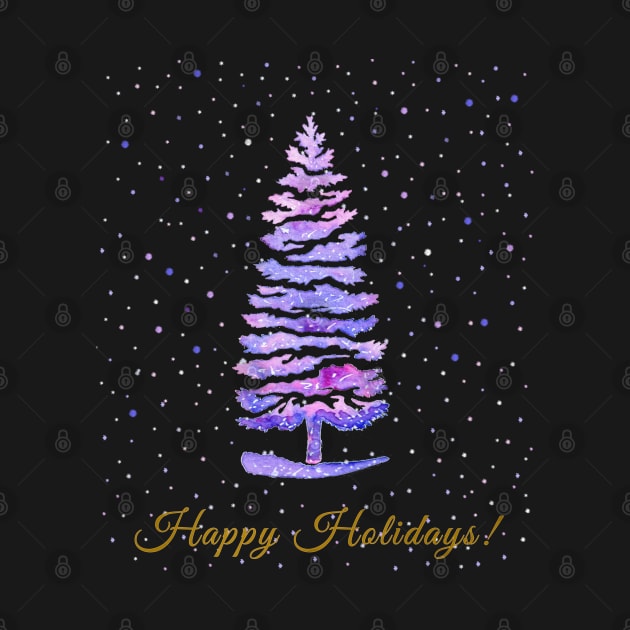 Happy holidays greeting watercolor fantastic pine tree by Wolshebnaja