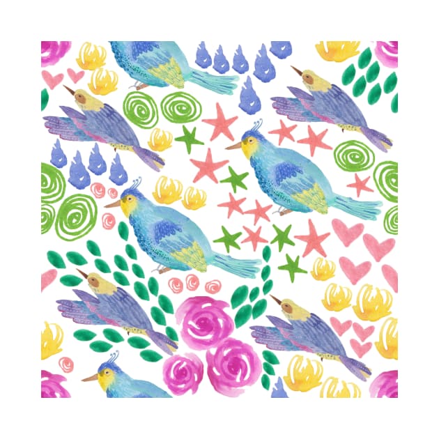 Whimsical birds pattern by Kimmygowland