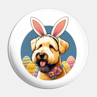 Soft Coated Wheaten Terrier Enjoys Easter with Bunny Ears Pin