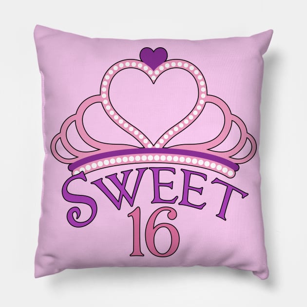 Sweet Sixteen Birthday Tiara Pillow by epiclovedesigns