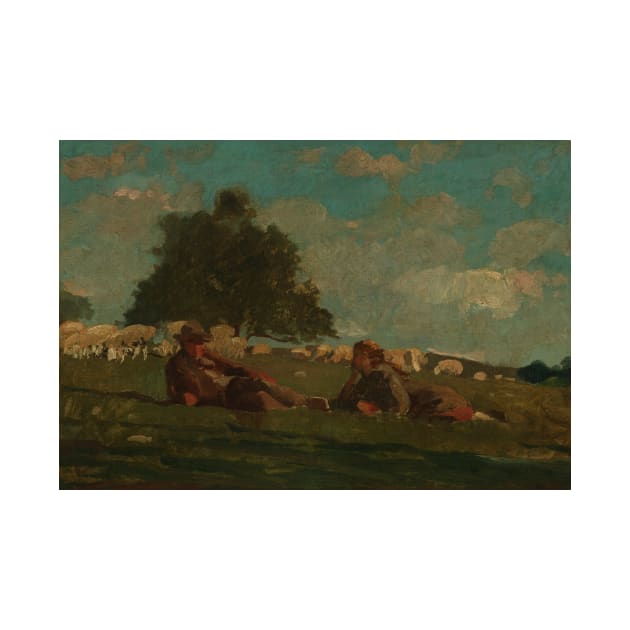 Boy and Girl in a Field with Sheep by Winslow Homer by Classic Art Stall