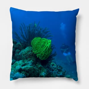 Coral reef and scuba diver Pillow