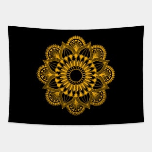 Flower Mandala (gold on black) Tapestry