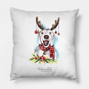 Cute Puppy Holding Christmas Ball Pillow