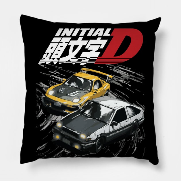 86 takumi vs keisuke FD initial D Pillow by cowtown_cowboy