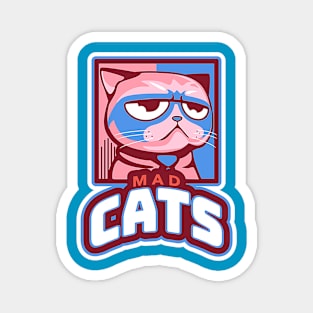 Mad Cats (grumpy-faced kitty in pink+blue) Magnet