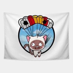 Silly white cat has a broken parachute Tapestry