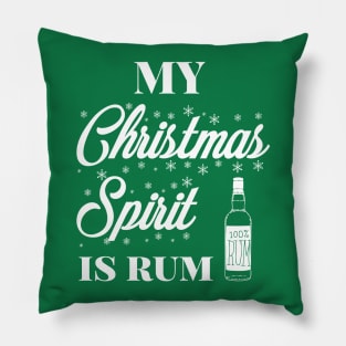 My Christmas spirit is rum, Funny Christmas pun, Alcohol holiday humour Pillow