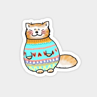 funny cat in winter sweater Magnet