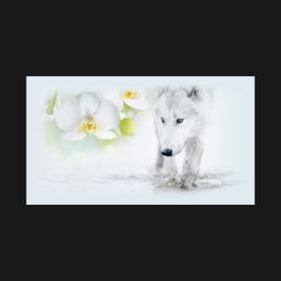 White Wolf and White Orchids T-Shirt