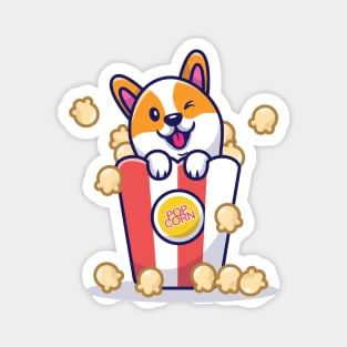 Cute Corgi Dog With Popcorn Magnet