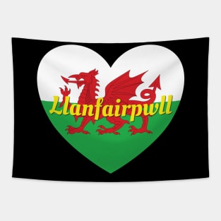 Llanfairpwll Wales UK Wales Flag Heart Tapestry