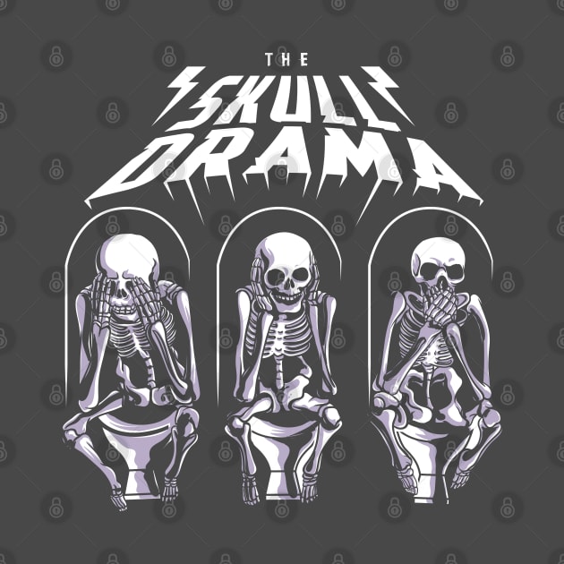 three skull skeleton sitting in the toilet by Skidipap