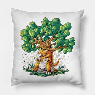 T-rex dinosaur under tree Pillow