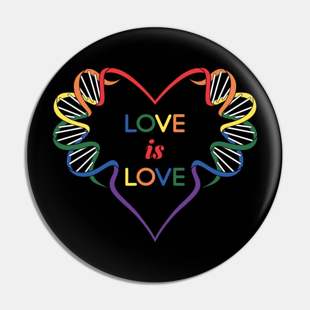 LGBT Love Is Love DNA Heart Pin by GritFX