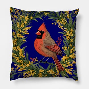 Kentucky Cardinal Bird With Yellow Flower Wreath Pillow