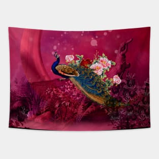 Beautiful peacock in the night Tapestry