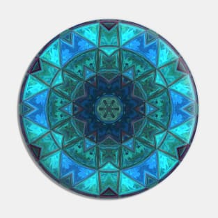 Mosaic Kaleidoscope Flower Blue Teal and Pink Pin