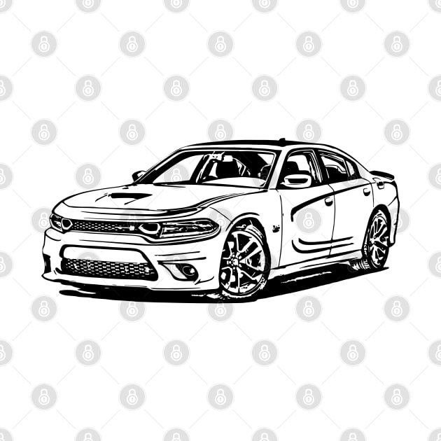 2023 Charger Hellcat Car Sketch Art by DemangDesign
