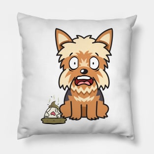 Funny yorkshire terrier steps on a dirty diaper Pillow